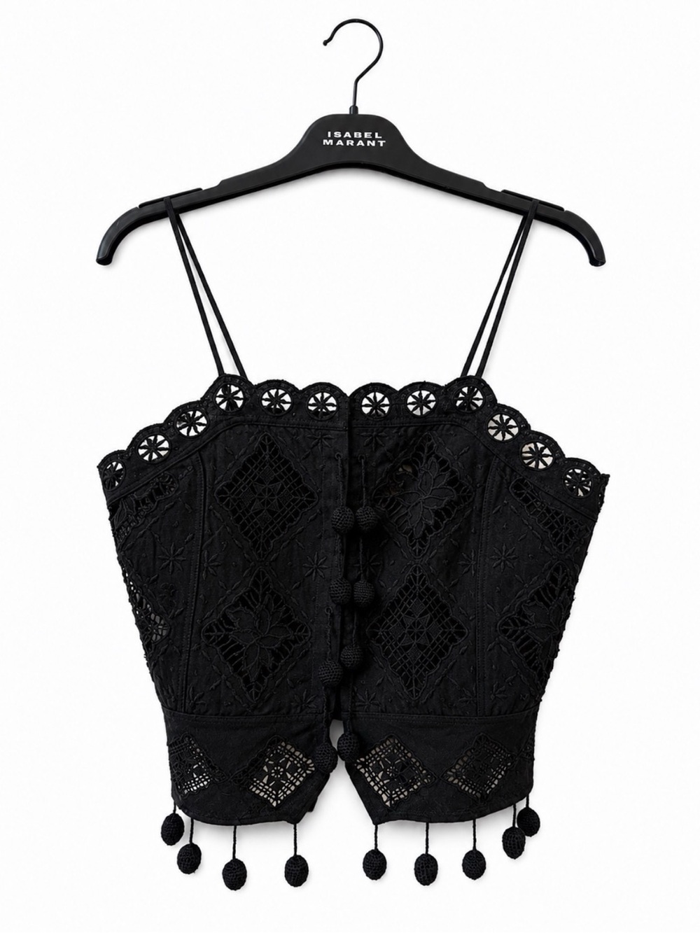 Isabel Marant Black Nelssy size 36 small  Cami Top with pom poms.